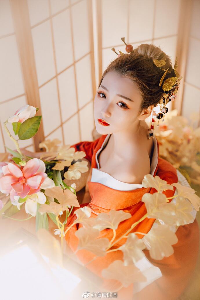 日式和服風古裝攝影，好美麗的紅衣小姐姐