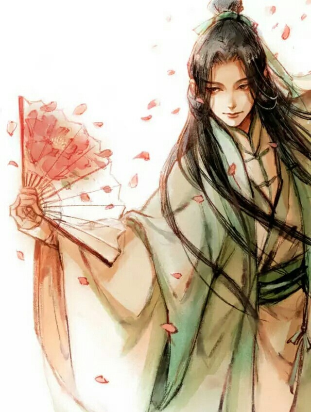 一組帥氣小哥哥古風圖片，手持折扇男生古風圖