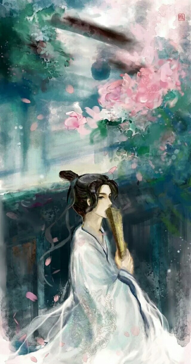 一組帥氣小哥哥古風圖片，手持折扇男生古風圖