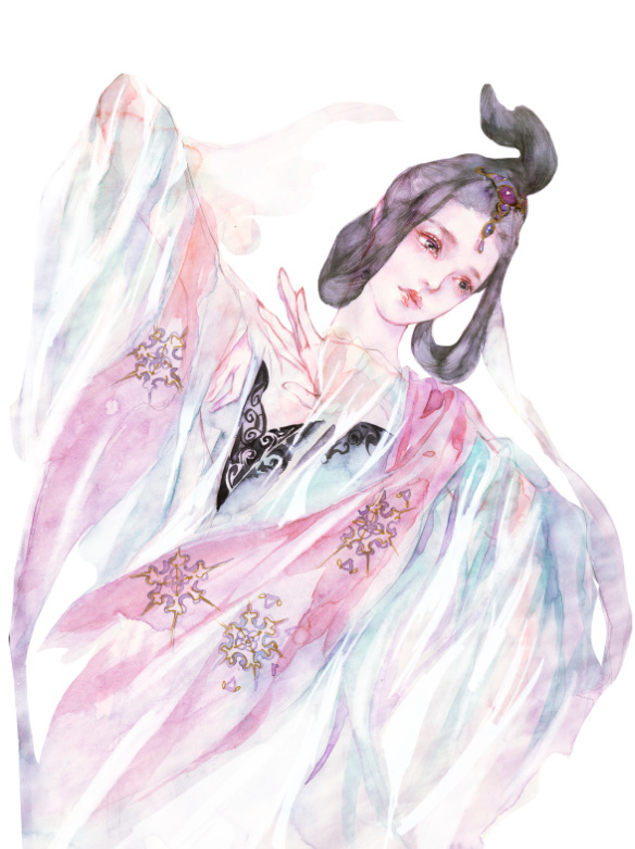 水彩古風(fēng)女子圖集，夢(mèng)幻粉色少女古風(fēng)圖片