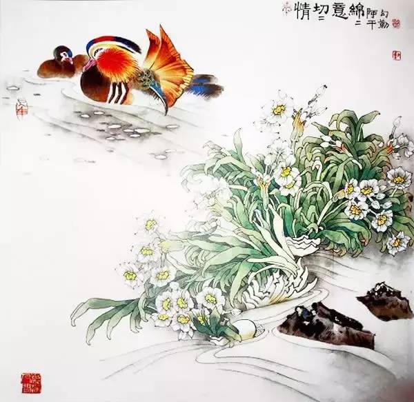 鴛鴦戲水圖集(18張)，好漂亮的國畫圖片