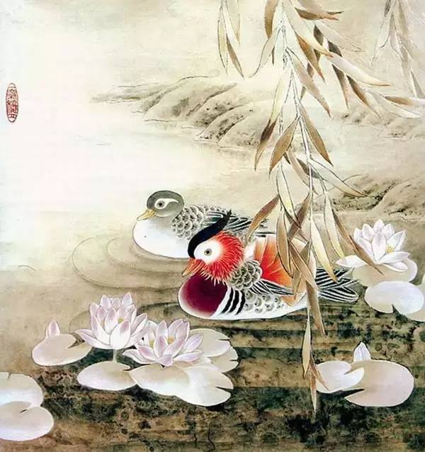 鴛鴦戲水圖集(18張)，好漂亮的國畫圖片