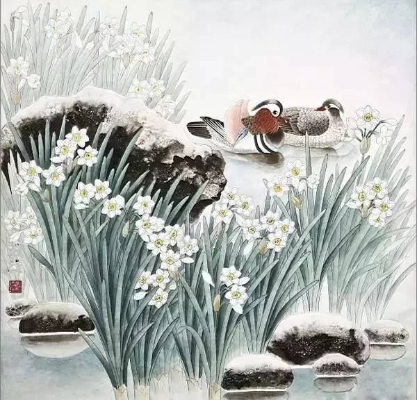 鴛鴦戲水圖集(18張)，好漂亮的國畫圖片