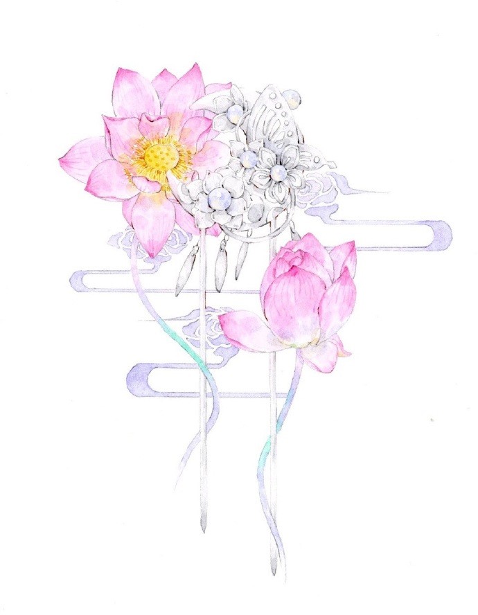 一組古風(fēng)配飾插畫系列，清新唯美古風(fēng)圖片