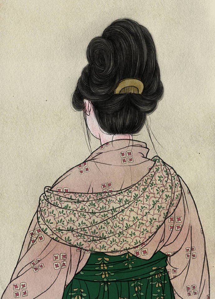 一組古風(fēng)人物背影插畫，古風(fēng)水彩玲瓏背影