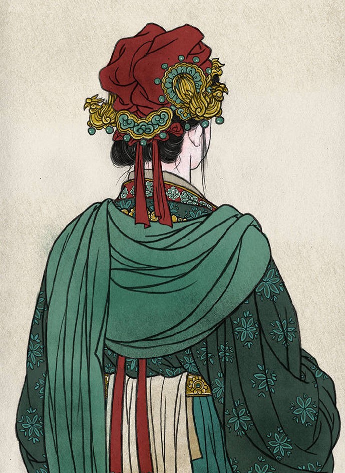 一組古風(fēng)人物背影插畫，古風(fēng)水彩玲瓏背影