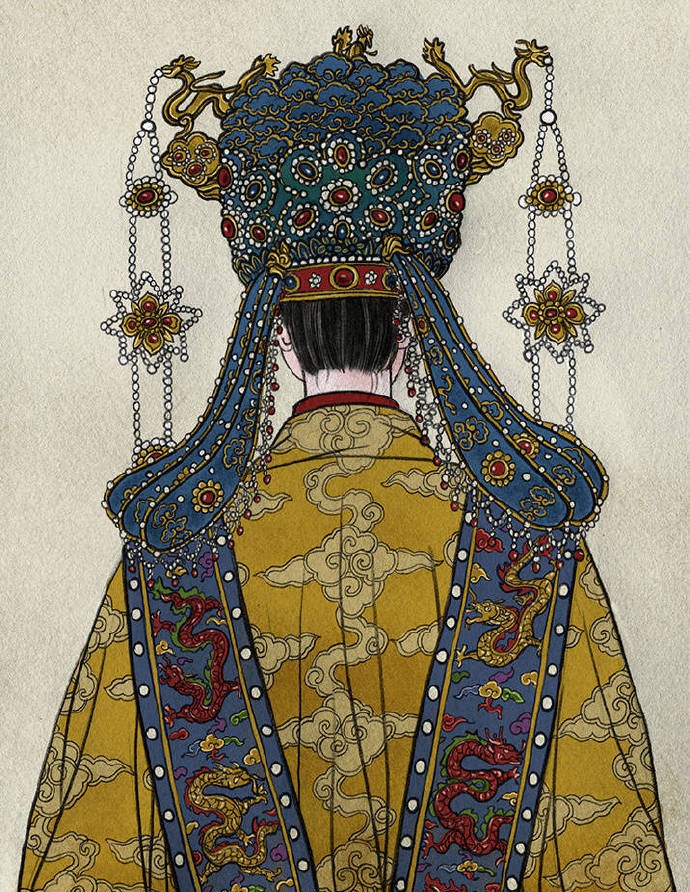 一組古風(fēng)人物背影插畫，古風(fēng)水彩玲瓏背影