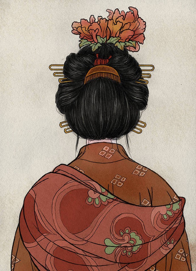 一組古風(fēng)人物背影插畫，古風(fēng)水彩玲瓏背影