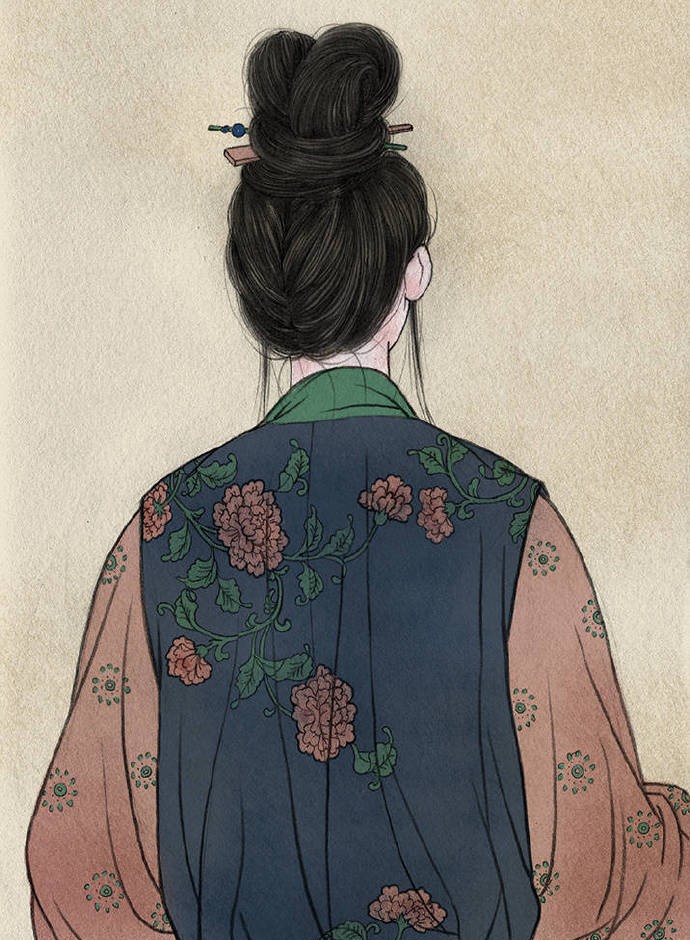 一組古風(fēng)人物背影插畫，古風(fēng)水彩玲瓏背影