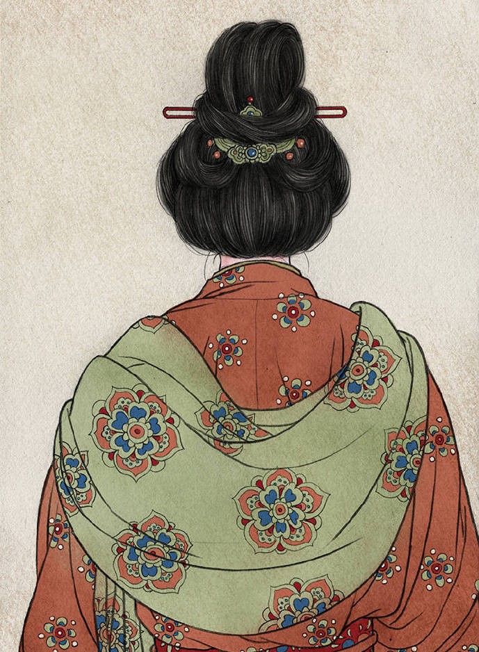 一組古風(fēng)人物背影插畫，古風(fēng)水彩玲瓏背影