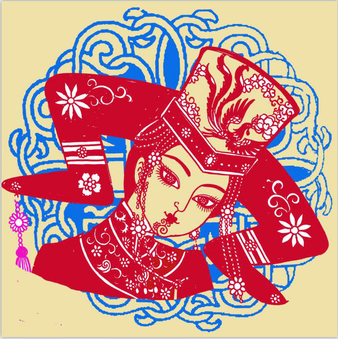 蒙古族美女剪紙，曹文峰剪紙作品欣賞