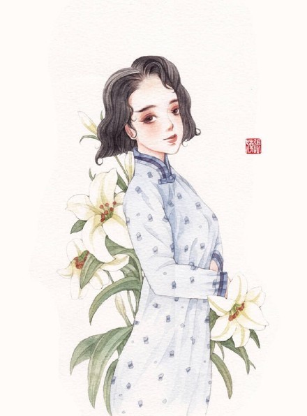 清新水彩旗袍女子插畫(huà)，唯美的古風(fēng)插畫(huà)圖集