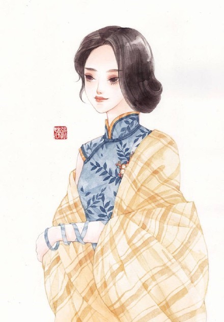清新水彩旗袍女子插畫(huà)，唯美的古風(fēng)插畫(huà)圖集