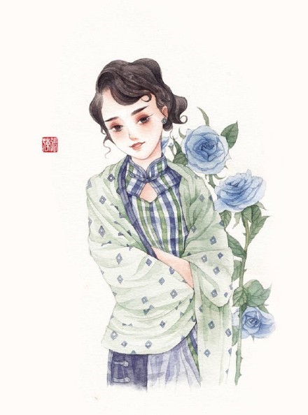 清新水彩旗袍女子插畫(huà)，唯美的古風(fēng)插畫(huà)圖集