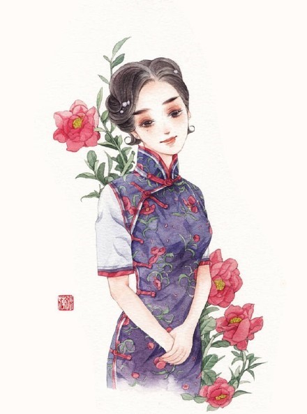 清新水彩旗袍女子插畫(huà)，唯美的古風(fēng)插畫(huà)圖集