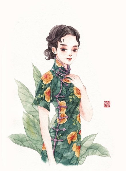 清新水彩旗袍女子插畫(huà)，唯美的古風(fēng)插畫(huà)圖集