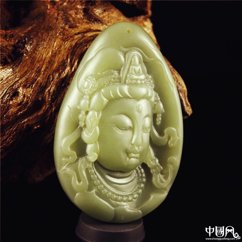 天然玉石岫巖玉雕析木綠河磨觀(guān)音掛件吊墜