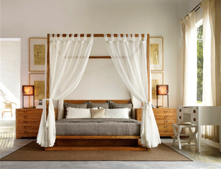 中式簡(jiǎn)約風(fēng)木制架子雙人床