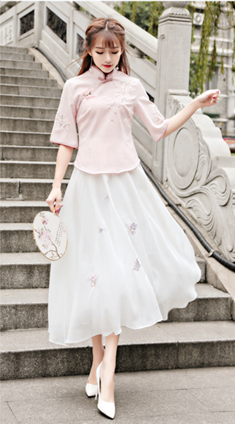 改良唐裝漢元素繡花盤(pán)扣套裝