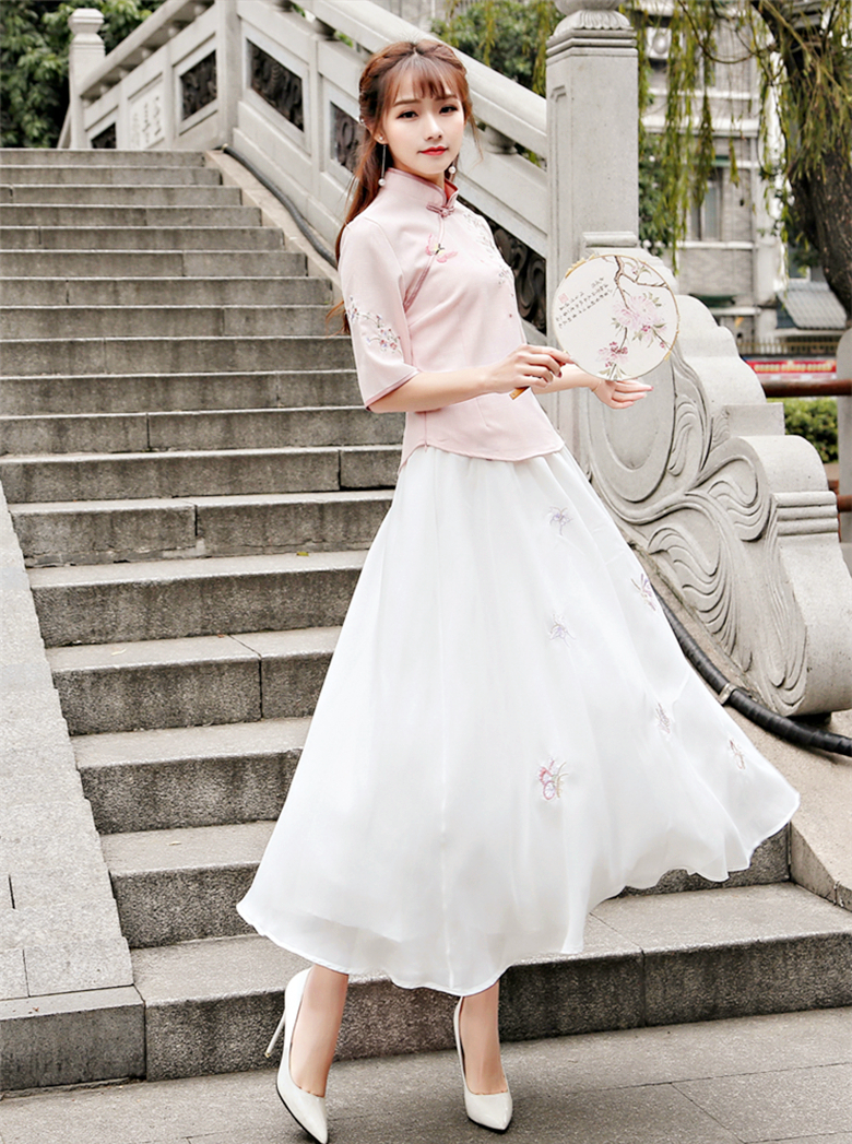 改良唐裝漢元素繡花盤(pán)扣套裝