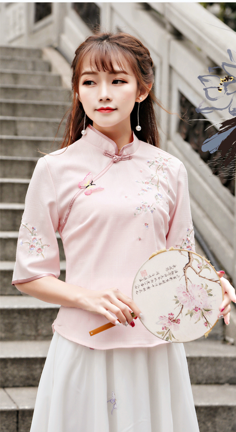 改良唐裝漢元素繡花盤(pán)扣套裝