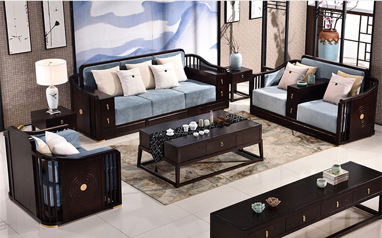 中式沙發(fā)組合現(xiàn)代客廳實(shí)木沙發(fā)