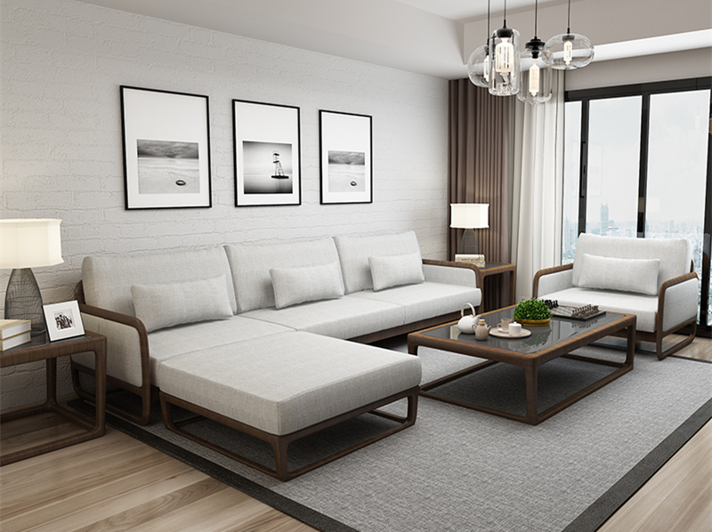 新中式簡約布藝實木沙發(fā)組合