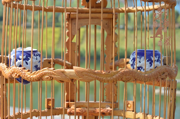 凱里楠竹純手工藝雙龍花雕鳥籠