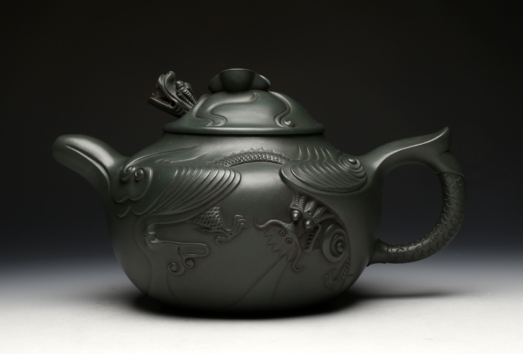 民國(guó)朱可心綠魚(yú)化龍宜興紫砂壺