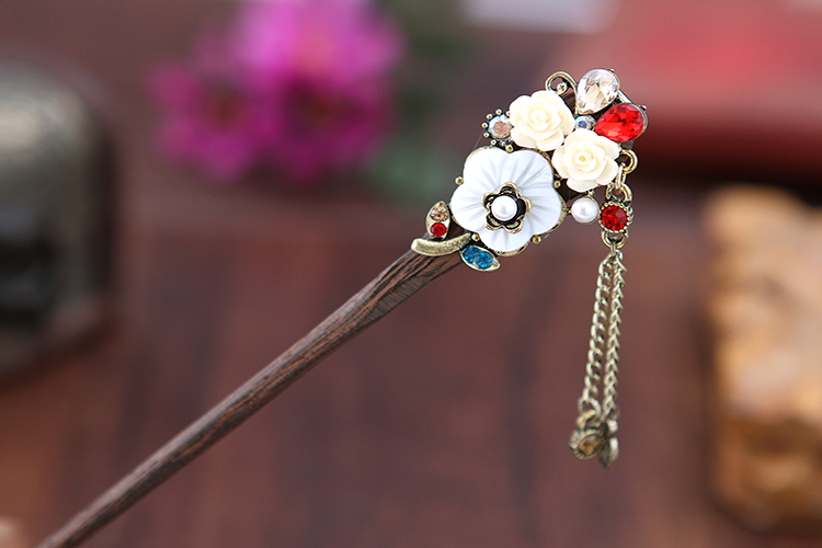 復(fù)古家佳樂(lè)文學(xué)步搖木簪流蘇發(fā)簪