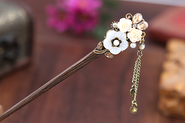 復(fù)古家佳樂(lè)文學(xué)步搖木簪流蘇發(fā)簪