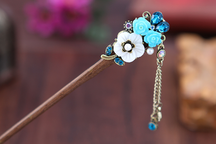 復(fù)古家佳樂(lè)文學(xué)步搖木簪流蘇發(fā)簪