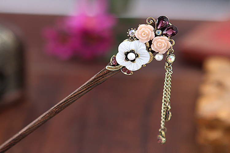 復(fù)古家佳樂(lè)文學(xué)步搖木簪流蘇發(fā)簪