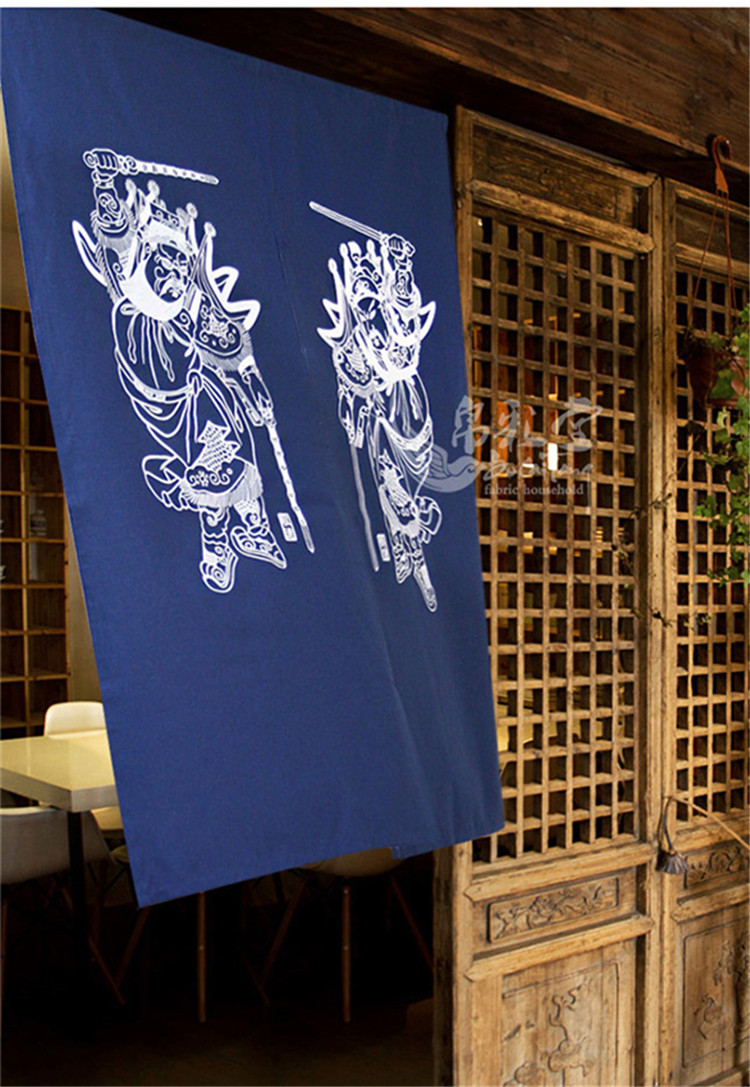 家佳樂文學中式棉麻藍印花布藝門簾掛簾隔斷