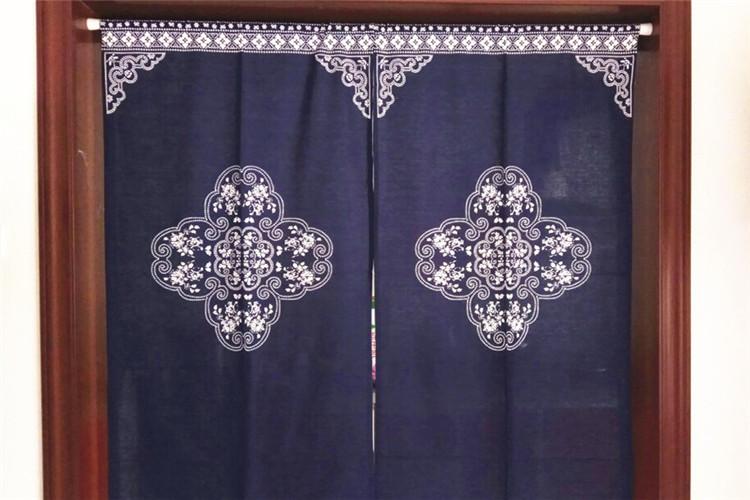 家佳樂文學中式棉麻藍印花布藝門簾掛簾隔斷