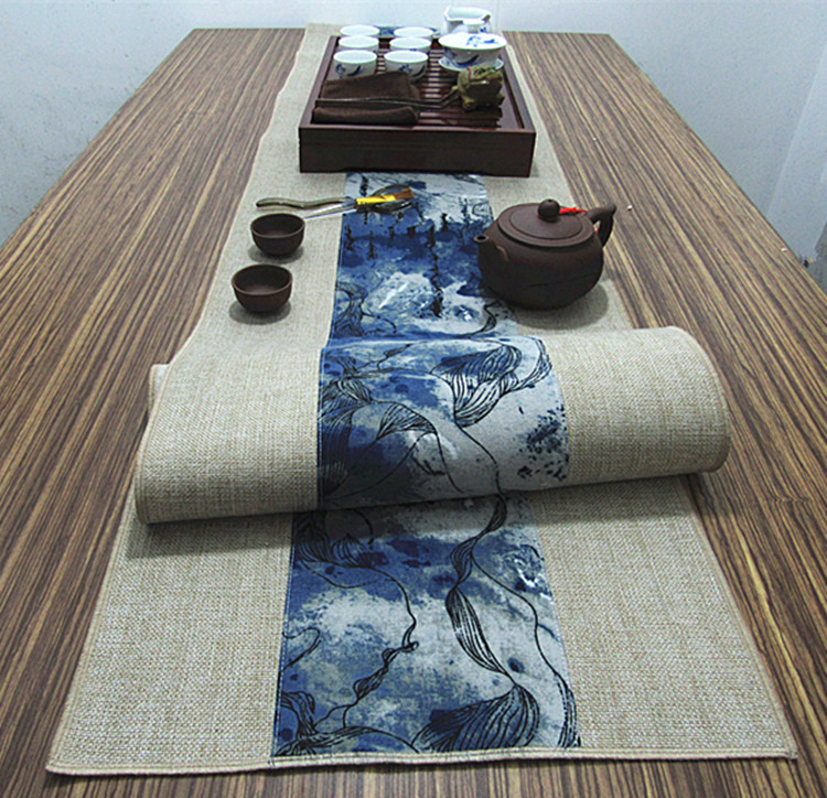 復(fù)古布藝茶巾素雅水墨粗布茶簾