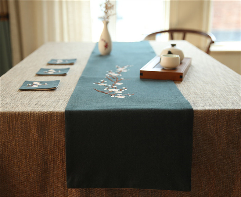 家佳樂(lè)文學(xué)刺繡花桌旗梅花茶席布藝禪意