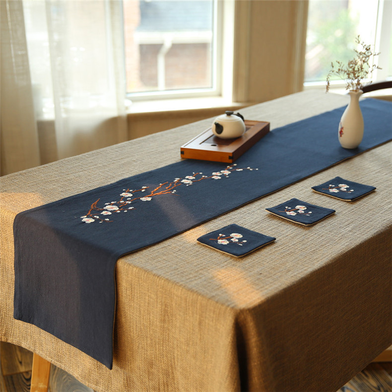 家佳樂文學(xué)刺繡花桌旗梅花茶席布藝禪意
