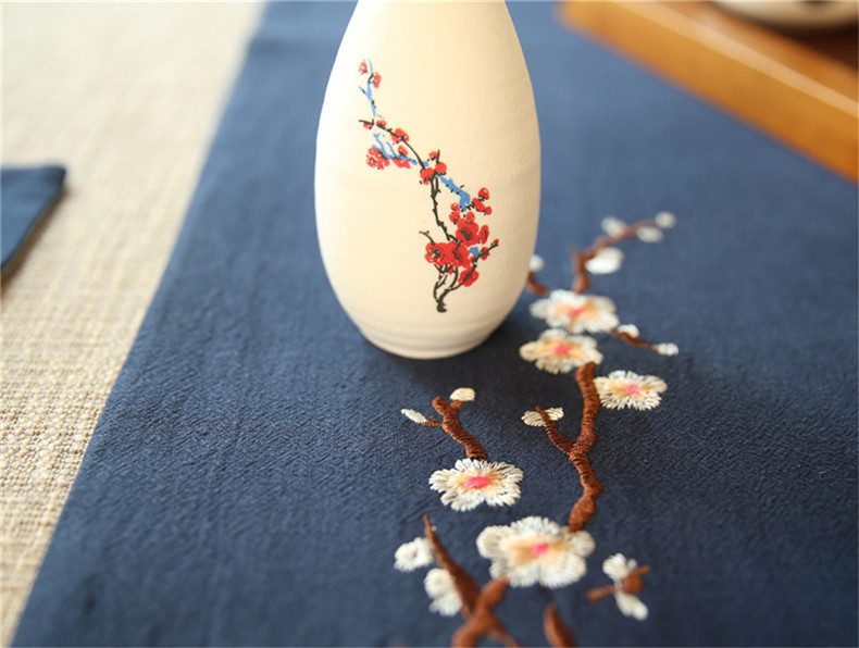 家佳樂文學(xué)刺繡花桌旗梅花茶席布藝禪意