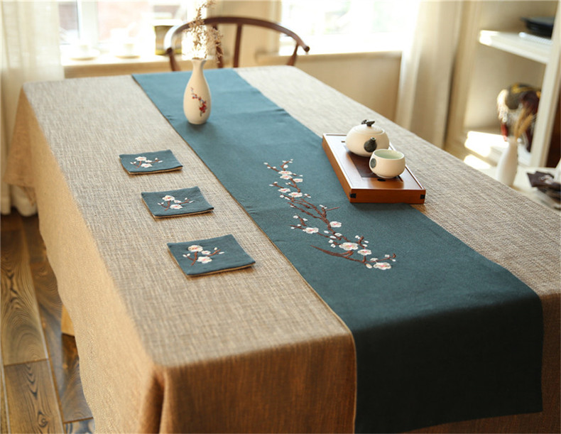 家佳樂(lè)文學(xué)刺繡花桌旗梅花茶席布藝禪意