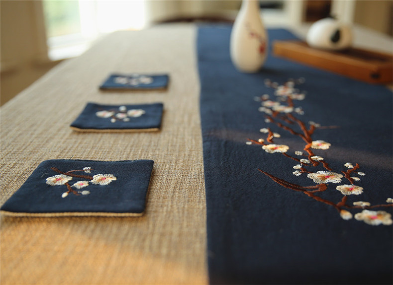 家佳樂文學(xué)刺繡花桌旗梅花茶席布藝禪意