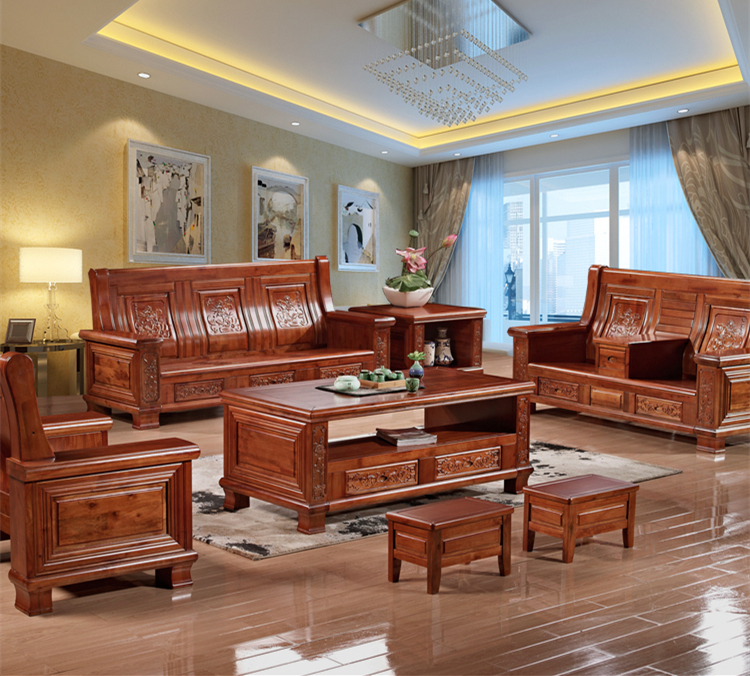 現(xiàn)代中式客廳實(shí)木沙發(fā)組合香樟木沙發(fā)