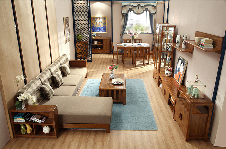 現(xiàn)代新中式實木橡膠木沙發(fā)組合