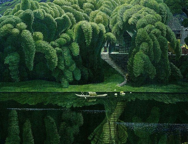 家佳樂文學山水村莊油畫插畫