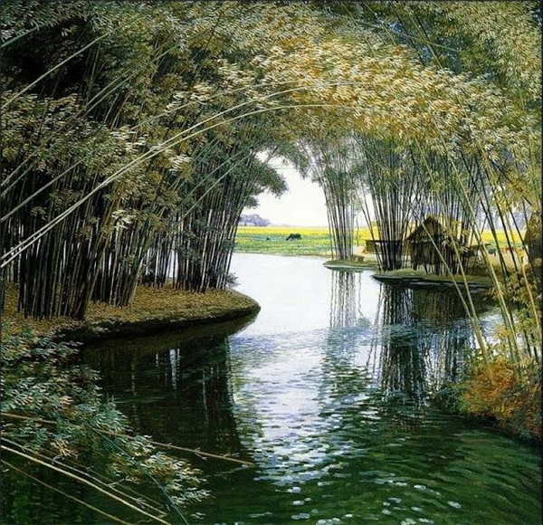 家佳樂文學山水村莊油畫插畫