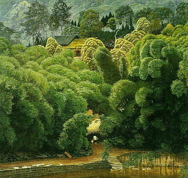 家佳樂(lè)文學(xué)山水村莊油畫(huà)插畫(huà)