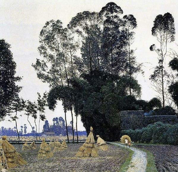 家佳樂(lè)文學(xué)山水村莊油畫(huà)插畫(huà)