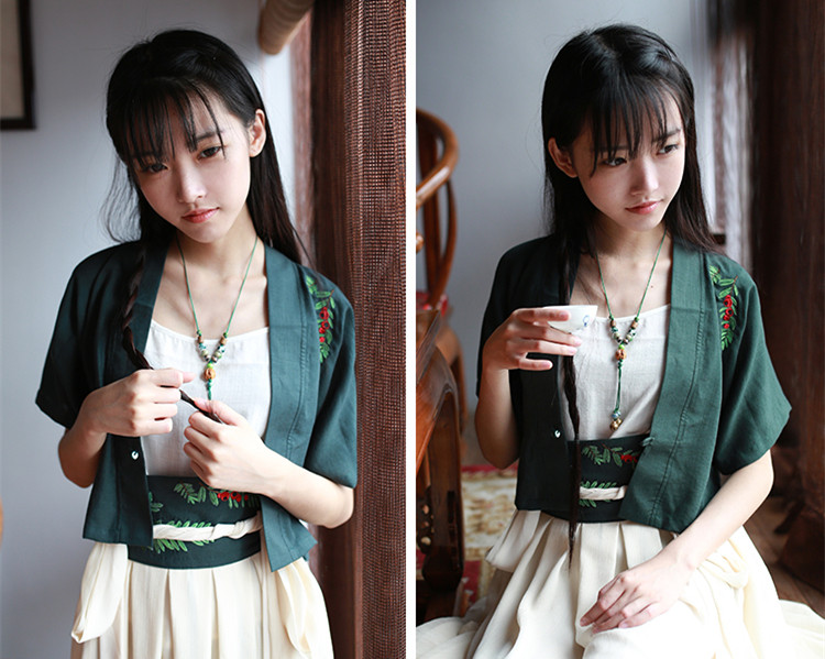 家佳樂(lè)文學(xué)繡花日常漢元素對(duì)襟短款上襦