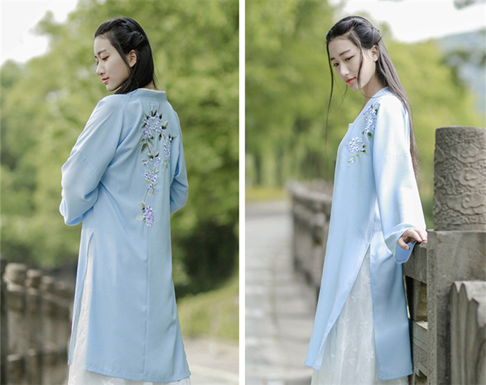  家佳樂文學(xué)設(shè)計(jì)刺繡漢元素長(zhǎng)款褙子