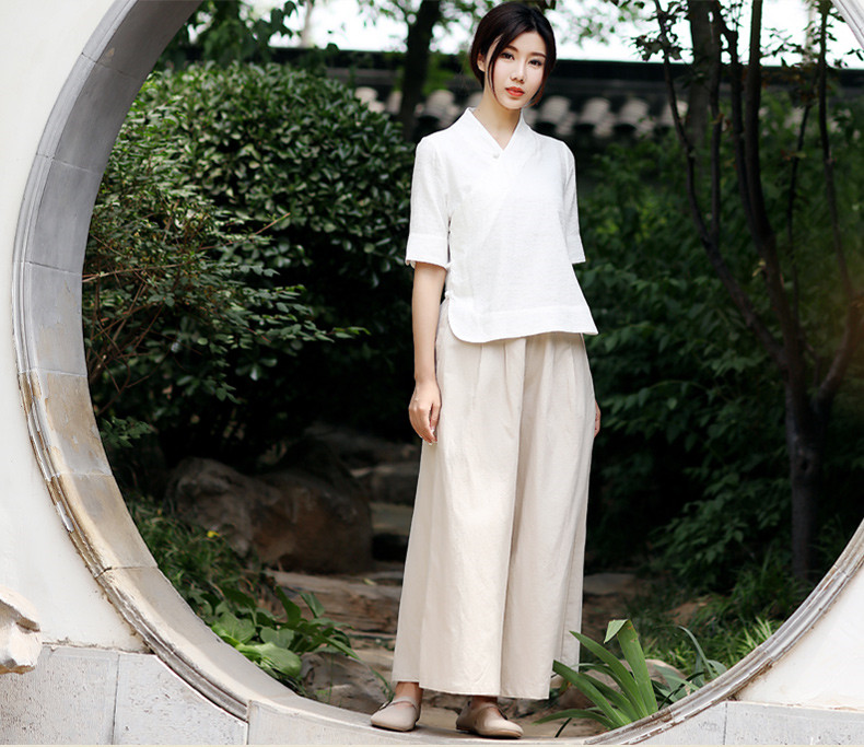 中式茶藝服裝盤扣上衣改良唐裝